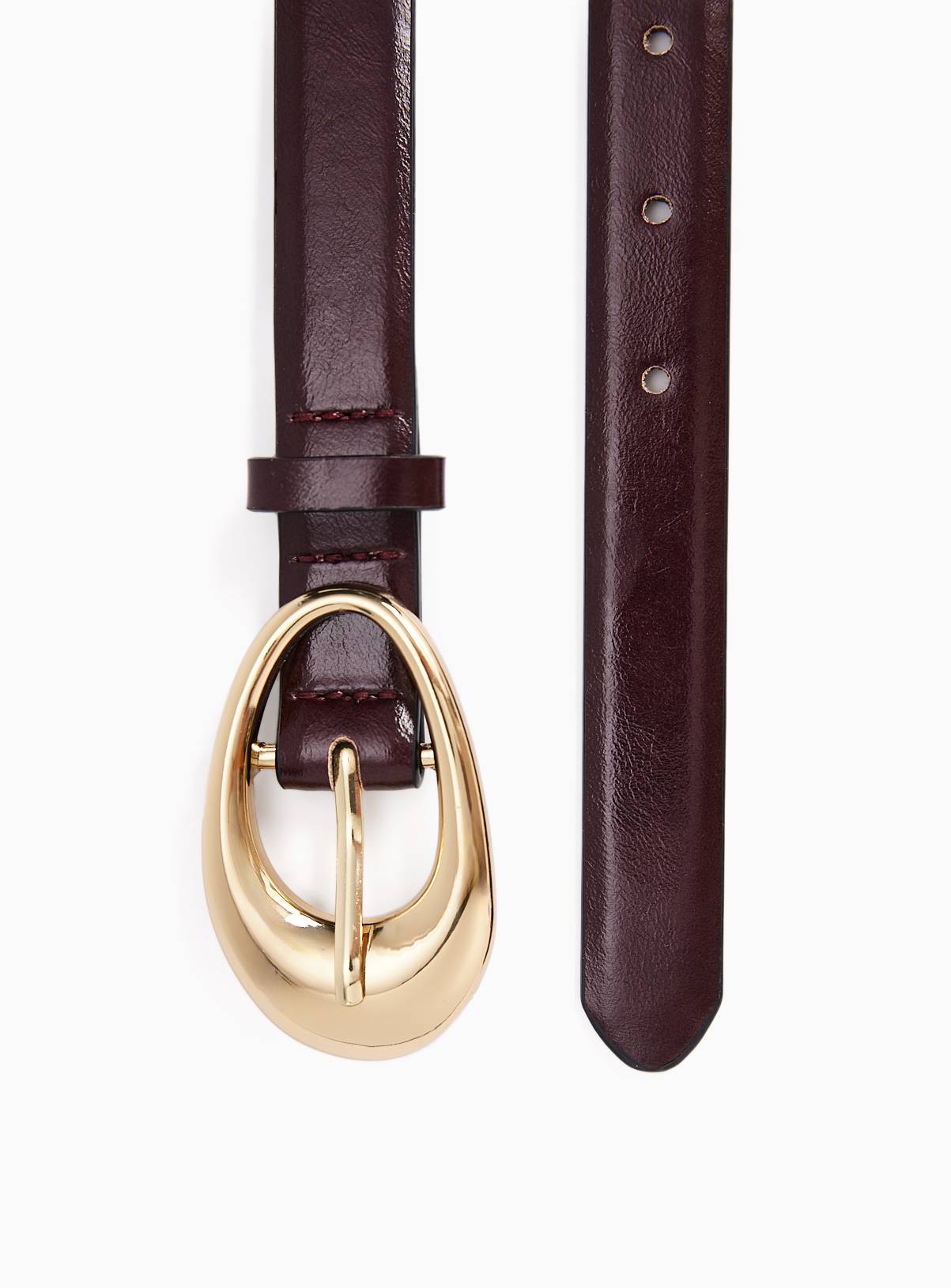 Burgundy Faux Leather High Shine Golden Buckle Belt L - Image 2